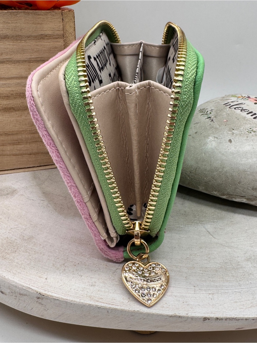 Juicy Couture Juicy In Bloom Cherry Blossom Zip Around Bifold Wallet Velour NWOT - Picture 11 of 12